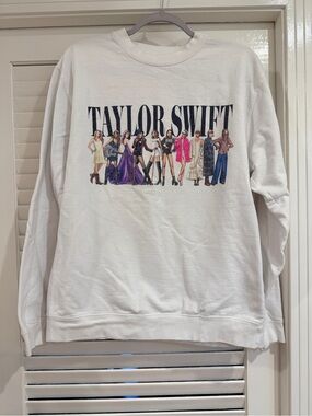Taylor Swift White Graphic Sweatshirt with Multi-Color Figure Print